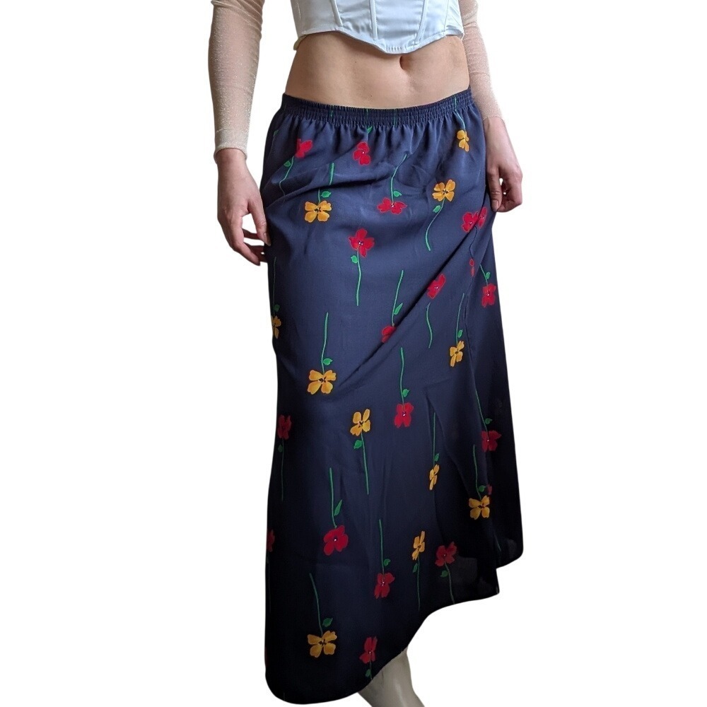 Petter Popovitch Vintage 90s Cottage Whimsigoth Colorful Floral Print Maxi Skirt